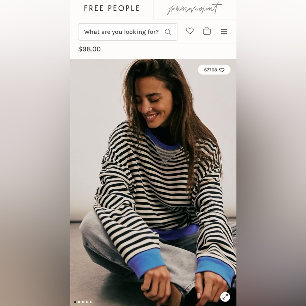 Free People Black and White Striped Sweater with Blue Trim